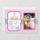 ベーカリーベーキングアニーエイジバースデーパーティーガールズ招待状 招待状 (正面)