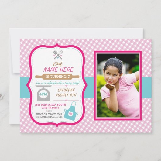 ベーカリーベーキングアニーエイジバースデーパーティーガールズ招待状 招待状 (正面)