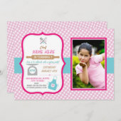 ベーカリーベーキングアニーエイジバースデーパーティーガールズ招待状 招待状 (正面/裏面)