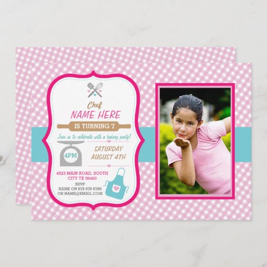 ベーカリーベーキングアニーエイジバースデーパーティーガールズ招待状 招待状 (正面/裏面)