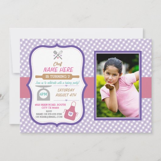 ベーカリーベーキングエイジバースデーパーティーガールズ招待状 招待状 (正面)