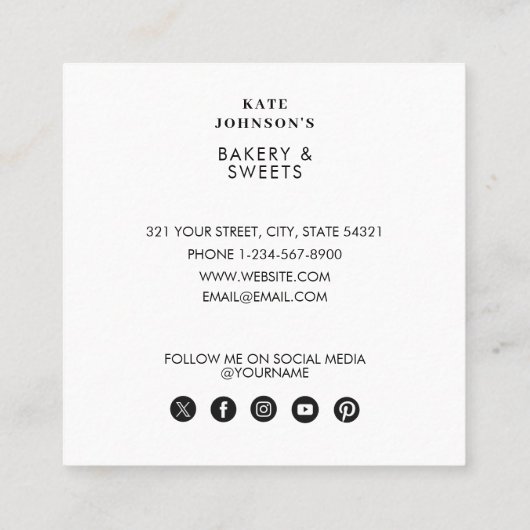 ベーカリーベーキングスイーツ写真QRコードソーシャルメディア スクエア名刺 (裏面)