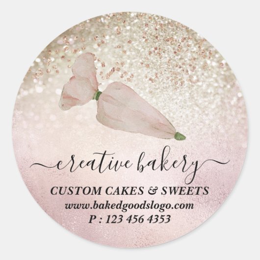 ベーカリーペストリーケーキデコーウッドグリッター金ゴールド ラウンドシール (正面)