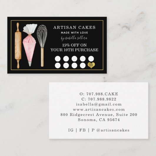 ベーカリーペストリーシェフベーカーズツールブラックロイヤリティ ロイヤリティカード (正面/裏面)