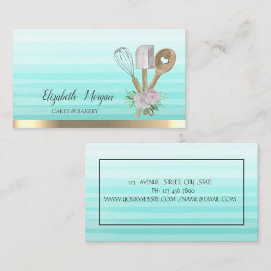 ベーカリーペストリーハンドツーストライプルグラデーション 名刺 (正面/裏面)