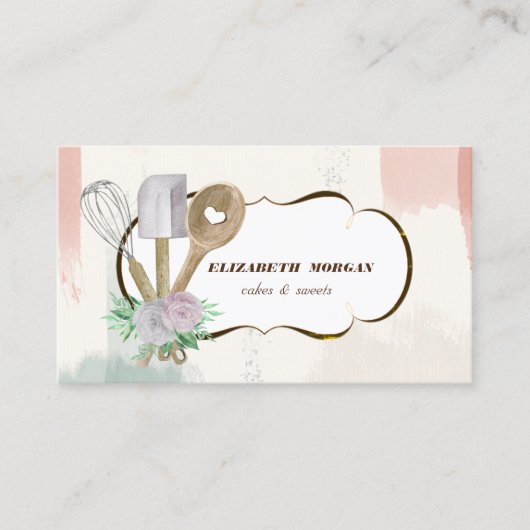 ベーカリーペストリーハンドツール水彩ブラシストローク 名刺 (正面)
