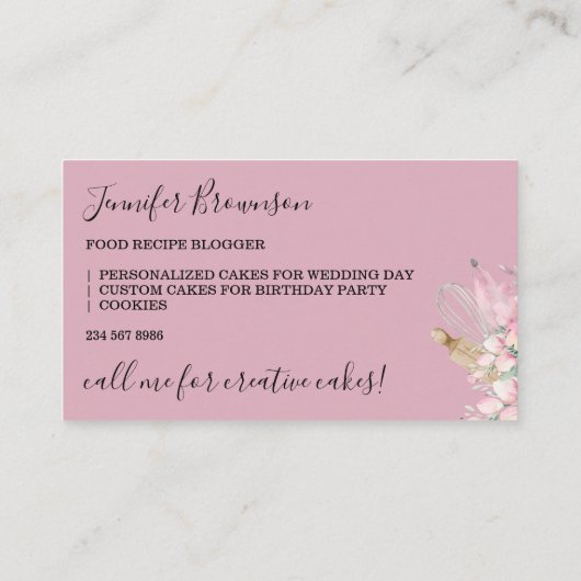 ベーカリーペストリーフラワーズボホクリエイティブシェフピンク 名刺 (裏面)