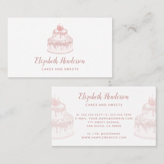 ベーカリーペストリーホワイトローズ金ゴールドグリッタードリップケーキ 名刺 (正面/裏面)