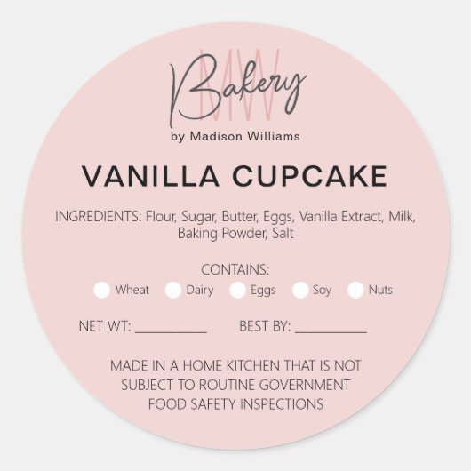 ベーカリーホームアレルギー法的ライセンスピンク事業 ラウンドシール (正面)