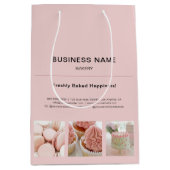 ベーカリーミニマルピンクカスタム写真事業 ミディアムペーパーバッグ (正面)