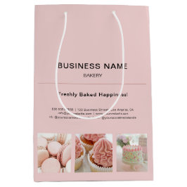 ベーカリーミニマルピンクカスタム写真事業 ミディアムペーパーバッグ