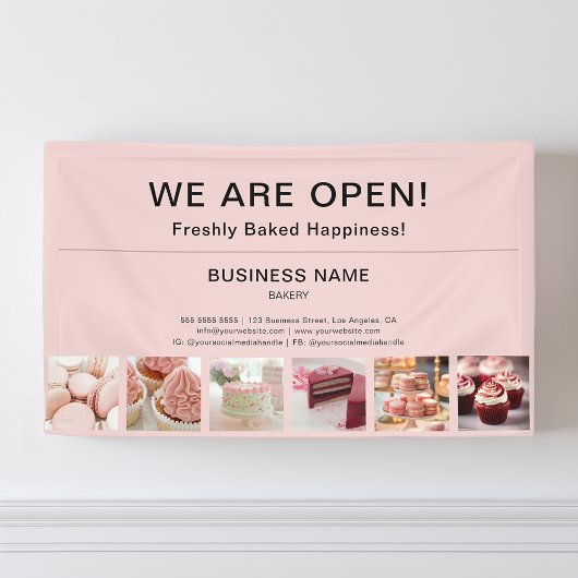 ベーカリーミニマルピンク写真オープン 横断幕