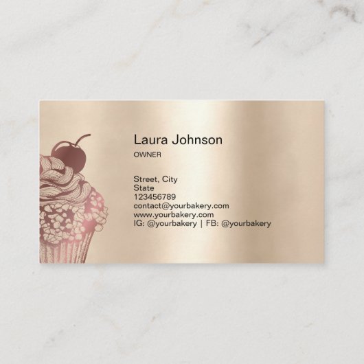 ベーカリーモダンカップケーキシェフケータリングスイーツペストリー 名刺 (裏面)