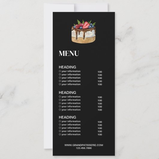 ベーカリーモダンカフェメニューおよび価格表カード 招待状 (裏面)