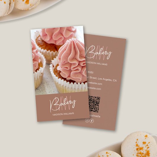 ベーカリーモノグラムカスタムロゴ写真QRブラウン 名刺