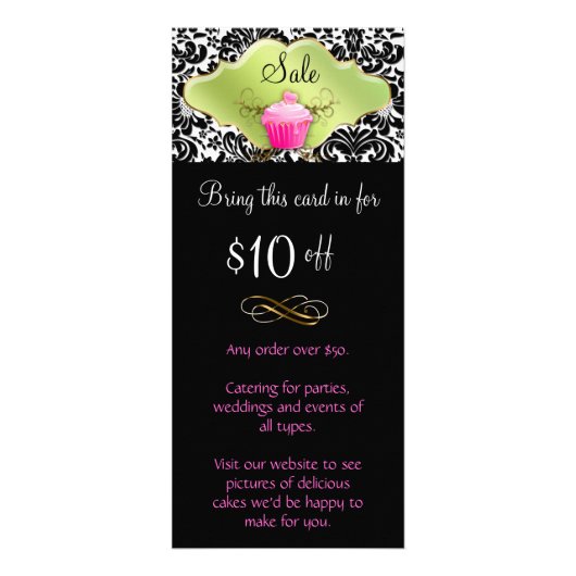 ベーカリーラックカードカップケーキピンクライムグリーンエレガント ラックカード (正面)