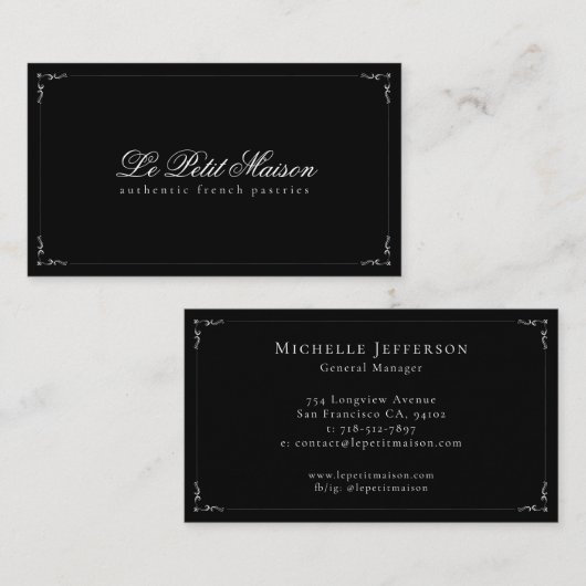 ベーカリーレストランミニマリストブラックスクリプクラシックト 名刺 (正面/裏面)