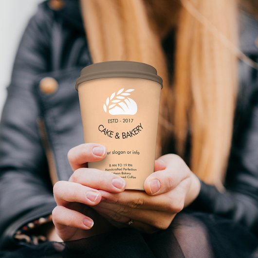 ベーカリーロゴビジネスブラック文字ピンクモダン 紙コップ