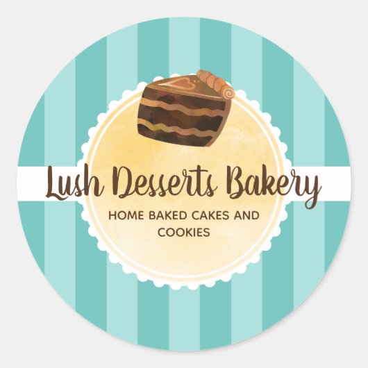 ベーカリー事業ティール（緑がかった色）ブルーケーキベーカリー包装 ラウンドシール (正面)