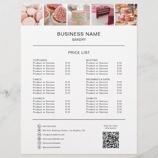 ベーカリー写真ソーシャルメディアホワイトプライスリスト チラシ (正面)