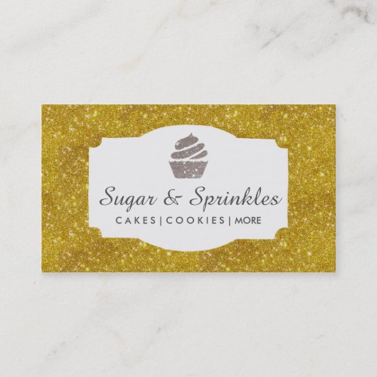 ベーカリー及びケータリングの金ゴールドのグリッターの名刺 名刺 (正面)