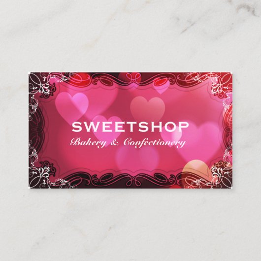 ベーカリー及び食料調達のピンクのハートBusinesscard 名刺 (正面)