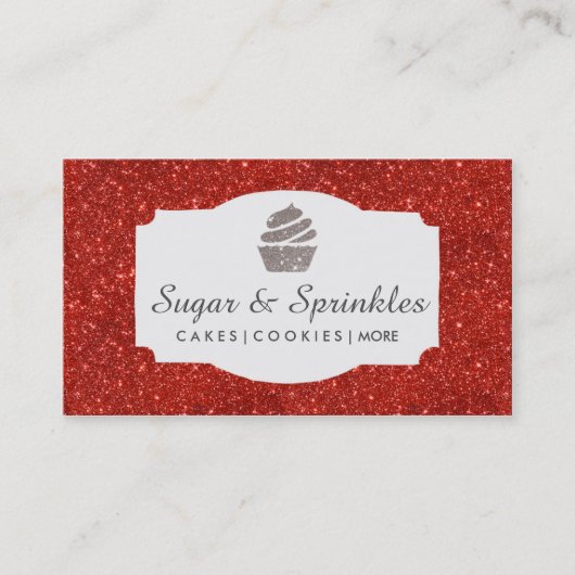 ベーカリー及び食料調達の赤いグリッターの名刺 名刺 (正面)