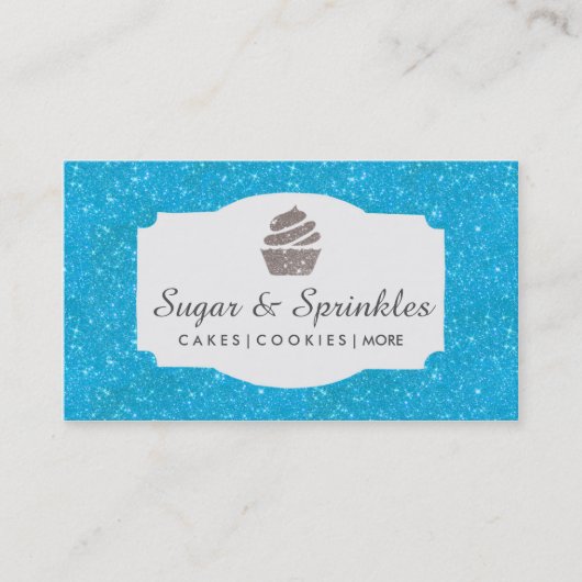 ベーカリー及び食料調達の青いグリッターの名刺 名刺 (正面)