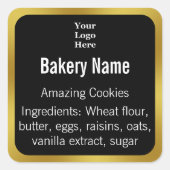 ベーカリー名ブラック&金ゴールド原料製品ラベル スクエアシール (正面)