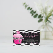 ベーカリー名刺ゼブラピンクカップケーキハートドット 名刺 (スタンド正面)