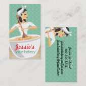 ベーカリー女性ベーキング混合ボウル黒髪 名刺 (正面/裏面)