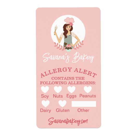 ベーカリー女性食品安全アレルギー警告ベーカリーピンク ラベル (正面)