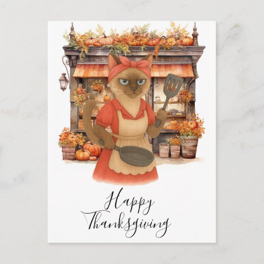 ベーカリー感謝祭秋をテーマにした猫好き シーズンポストカード (正面)