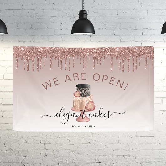 ベーカリー我々オープングリッタードリップバラ金ゴールドケーキ 横断幕