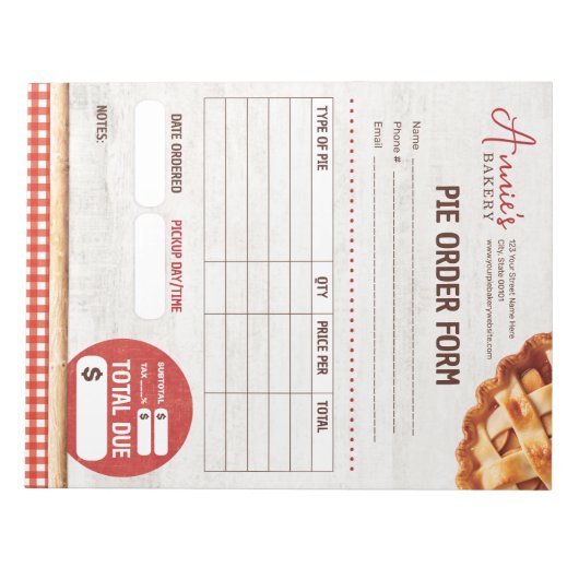 ベーカリー注文カスタム型枠用パイ ノートパッド (正面)