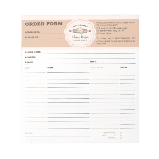 ベーカリー注文型枠 ノートパッド (正面)