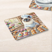 ベーカリー猫好きイースターホリデー中に働く スクエアペーパーコースター (アングル)