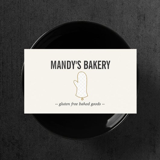 ベーカリー用のアイボリー上のOven Mittロゴ金ゴールド 名刺