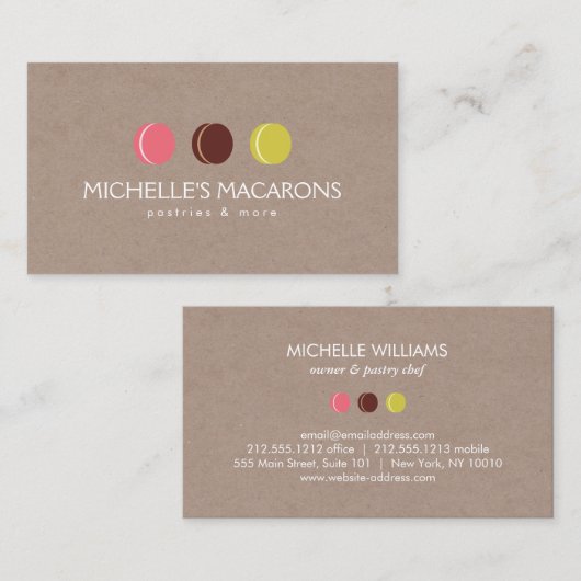 ベーカリー用クラフト紙上のマカロンCOOKIE TRIOロゴ 名刺 (正面/裏面)