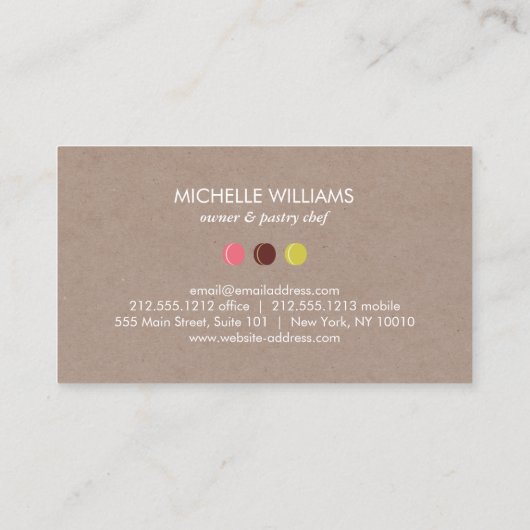 ベーカリー用クラフト紙上のマカロンCOOKIE TRIOロゴ 名刺 (裏面)