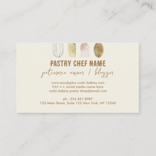 ベーカリー素朴ケーキ装飾アイボリー 名刺 (裏面)