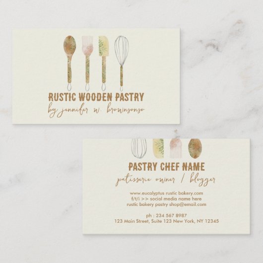 ベーカリー素朴ケーキ装飾アイボリー 名刺 (正面/裏面)