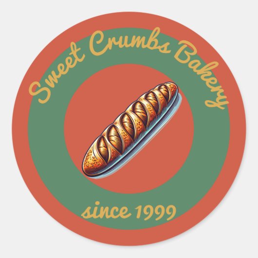 ベーカリー素朴テラコッタ、緑、マスタードイエロー ラウンドシール (正面)