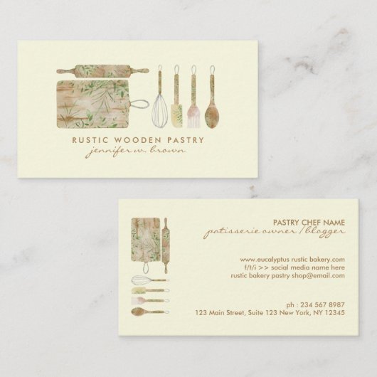 ベーカリー素朴フローラかわいいシェフバニラクリームベージュ 名刺 (正面/裏面)