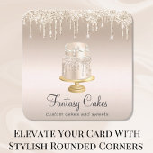 ベーカリー結婚のケーキ金ゴールドグリッターQRコード スクエア名刺