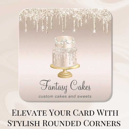 ベーカリー結婚のケーキ金ゴールドグリッターQRコード スクエア名刺