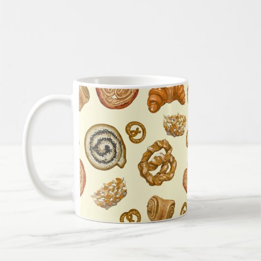 ベーカリー製品とシームレスな模様 コーヒーマグカップ (左)