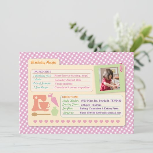 ベーカリー誕生日ベーキングフォトレシピカードパーティー 招待状 (スタンド正面)