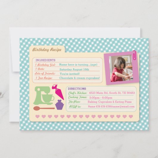 ベーカリー誕生日ベーキングフォトレシピカードパーティー 招待状 (正面)