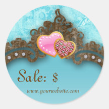 ベーカリー販売価格ラベルヴィンテージダマスクブルーCookie